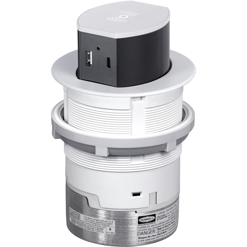 Hubbell RCT600W Pop Up 15A Outlet, USB-A/C, Wireless Charging, White