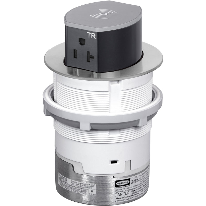 Hubbell RCT620ALU Pop Up 20A Power, USB-A/C Wireless Charging Aluminum, Entire Unit