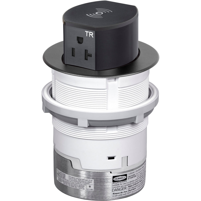 Hubbell RCT620BK Pop Up 20A Outlet, USB-A/C, Wireless Charging, Black, Entire Unit