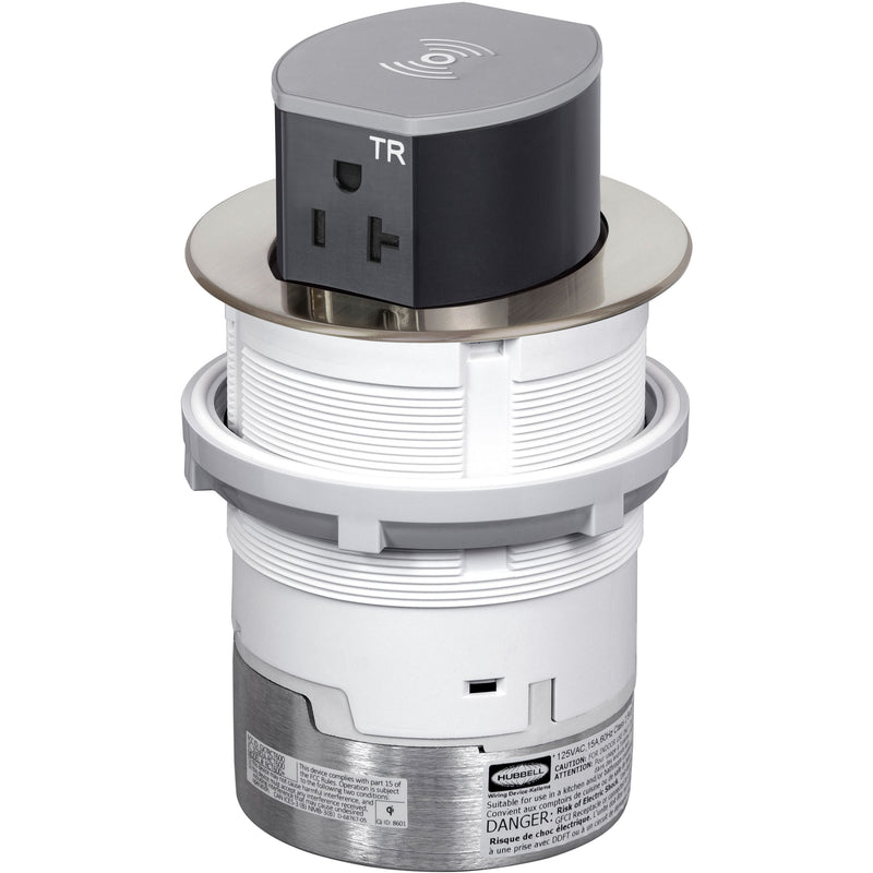 Hubbell RCT620NI Pop Up 20A Power, USB-A/C Wireless Charging Nickel, Entire Unit