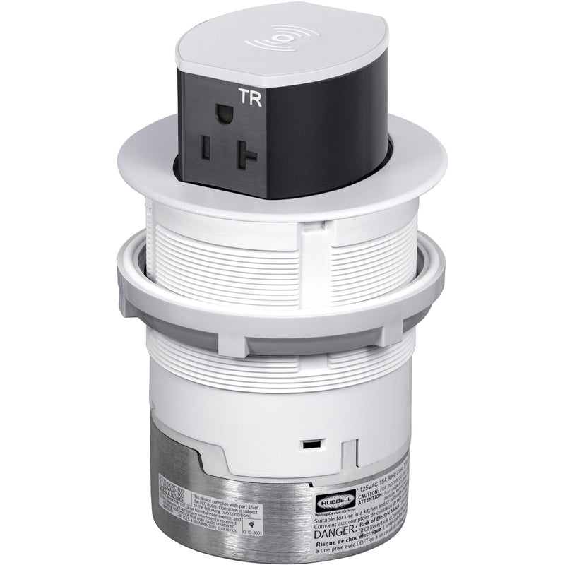 Hubbell RCT620W Pop Up 20A Outlet, USB-A/C, Wireless Charging, White, Entire Unit