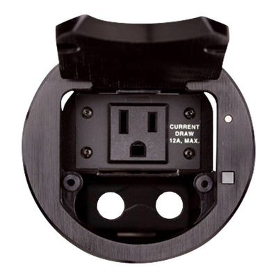 Round Cable Well Conference Table Box 1 Power, 2 Grommet Holes, Black