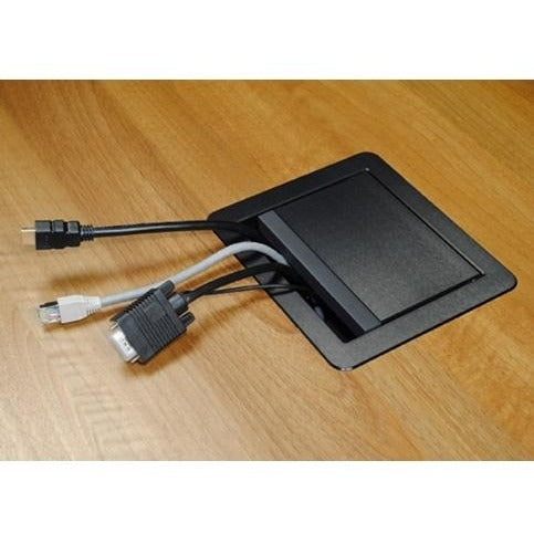 Cable Well Table Box 2 Power 2 Charging USB 8 Grommets Retracting Lid Black