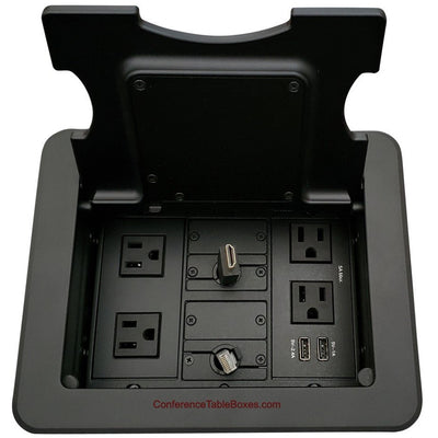 Kramer TBUS-1-KWC-B5 Cable Well Wireless Charging 4 AC, 2 USB, Retractable HDMI/Cat6, Black