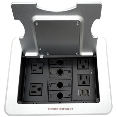 Kramer TBUS-1-KWC-S4 Cable Well, Wireless Charging Lid, 4 Power, 4 Cable Holes, Silver
