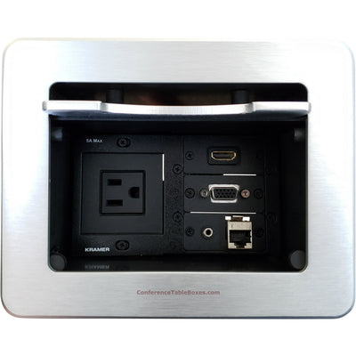 Cable Well Table Box 1 Power, 1 HDMI, 1 Cat6, 1 VGA, 1 Audio - Silver