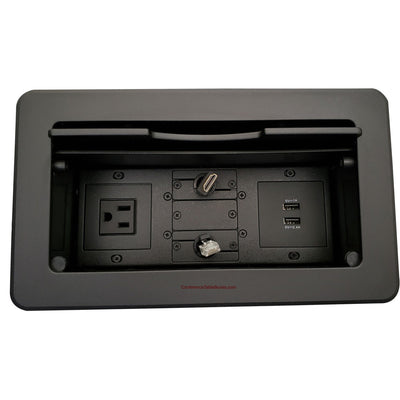 Kramer TBUS-6-B8 Cable Well, 1 Power, 2 Charging USB, Retracting HDMI and Data, Black