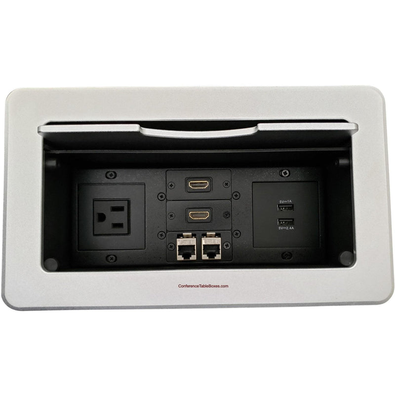 Kramer TBUS-6-S5 Conference Table Box, 1 Power, 2 Charging USB, 2 HDMI, 2 Data - Silver