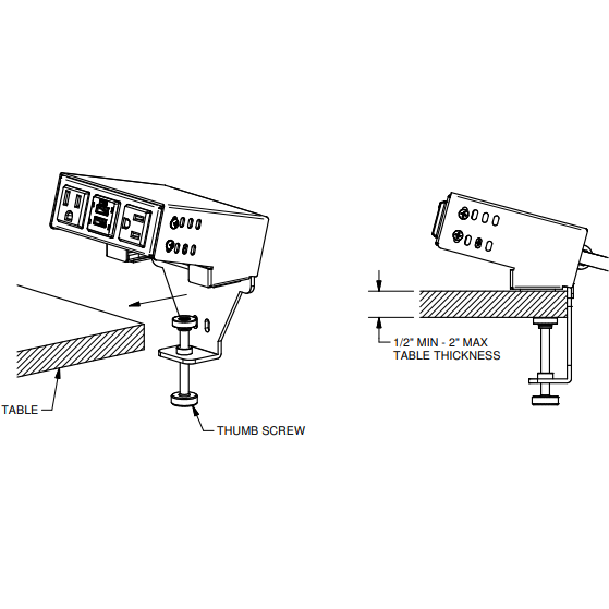 FSR Table Edge Clamp Box with 2 Power, 2 Charging USB, Black