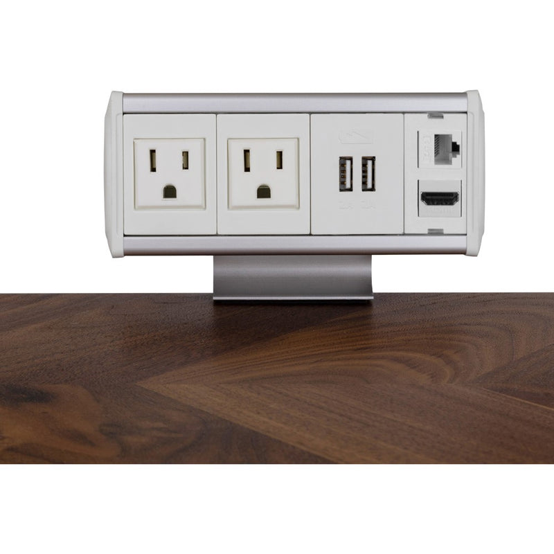 Table Edge Clamp Box, 2 Power, 2 Charging USB, 1 HDMI, 1 Cat6, White