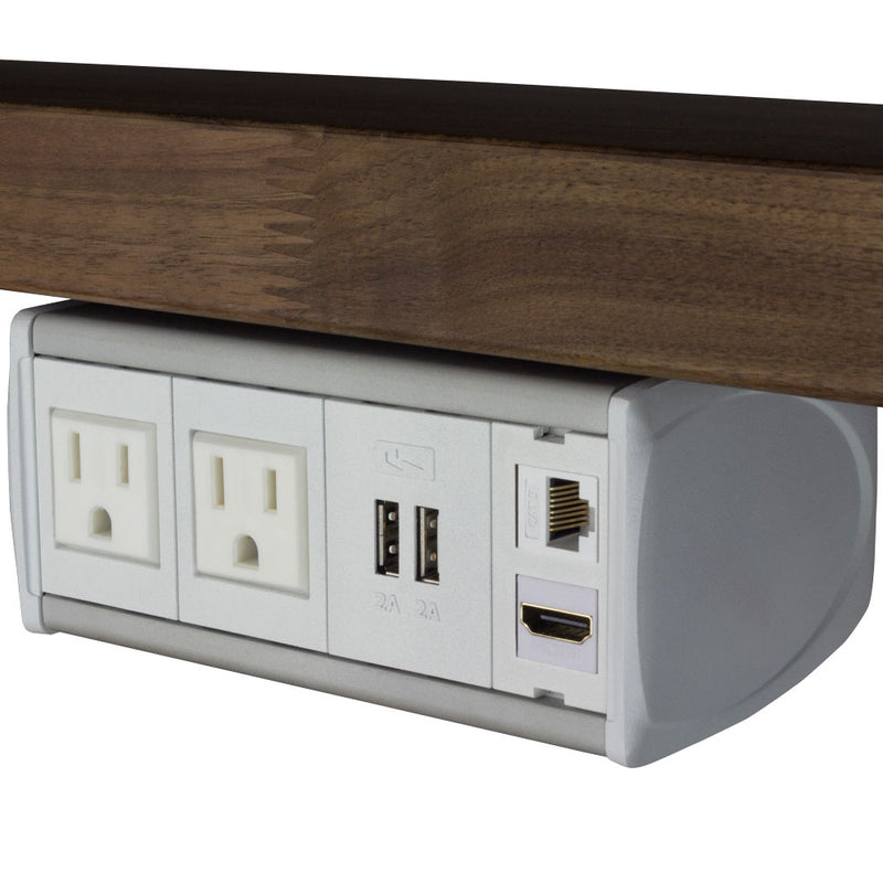 Under Table Box, 2 Power, 2 Charging USB, 1 HDMI, 1 Cat6, White
