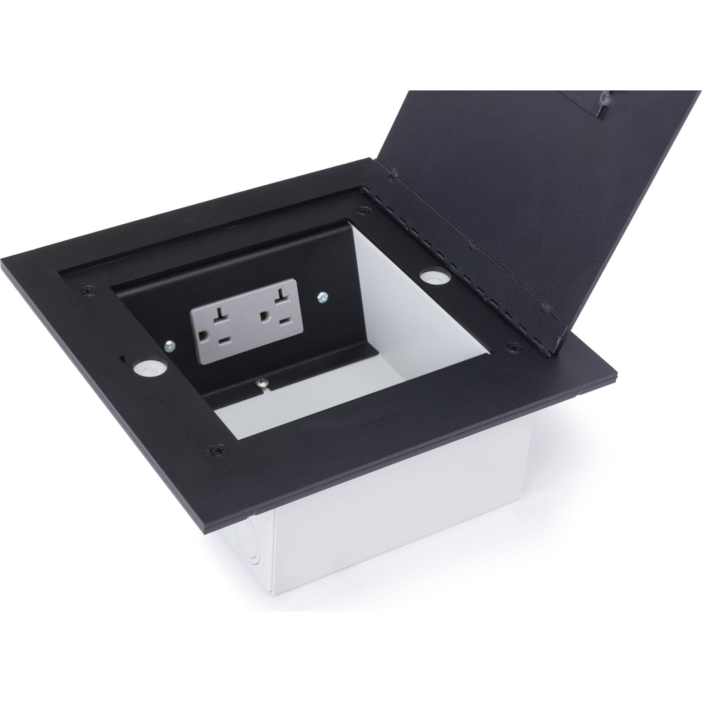 Recessed Commercial Floor Box, 2 Decora Openings, Hinged Lid, Black ...