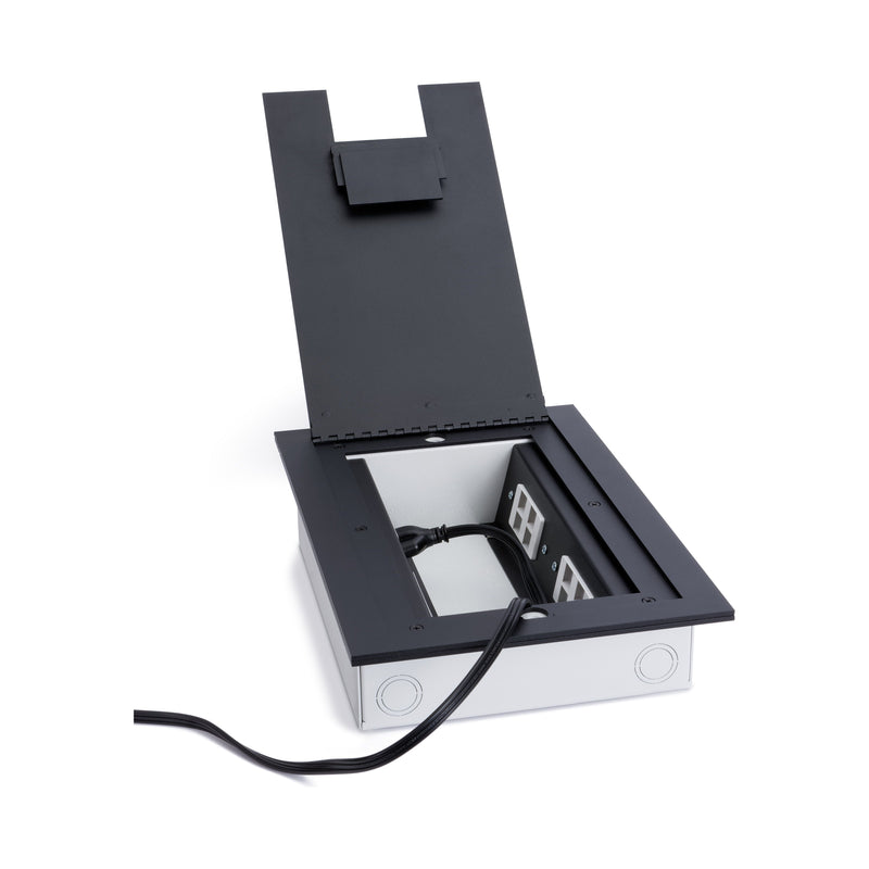 Recessed Commercial Floor Box, 4 Decora Openings, Hinged Lid, Stainles ...
