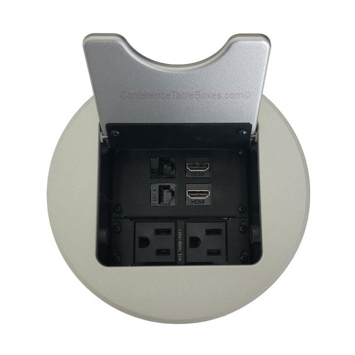 Table Box Round Altinex Cable Nook Jr Round Table Box, 2 Power, 2 HDMI, 2 Cat6, Silver ...