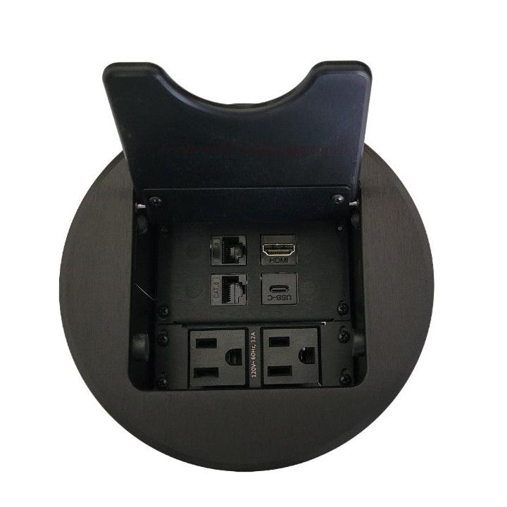 Cable Nook Jr Round Table Box, 2 Power, 1 HDMI, 2 Cat6, 1 USB-C, Black ...