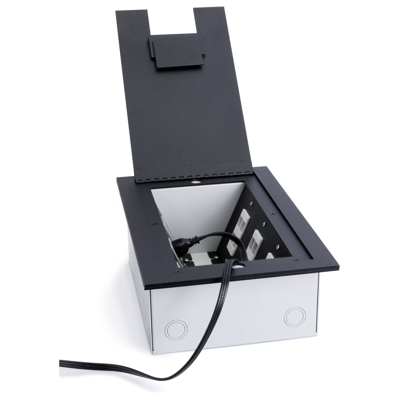 Recessed Table Box Recessed Commercial Floor Box, 6 Decora Openings, Hinged Lid, Black ...