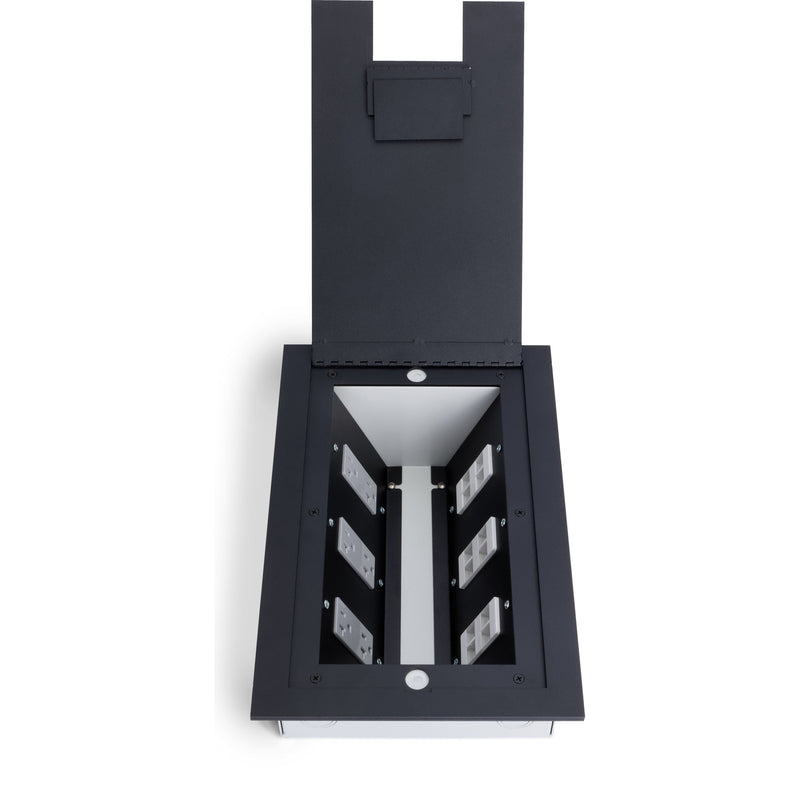 Recessed Table Box Recessed Commercial Floor Box, 6 Decora Openings, Hinged Lid, Stainles ...