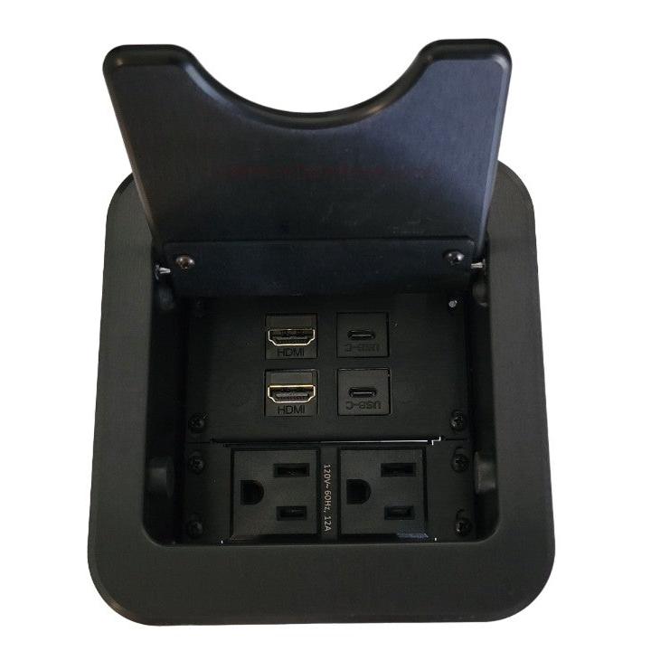 Altinex Cable Nook Jr Cable Well Box, 2 Power, 2 HDMI, 2 USB-C, Black