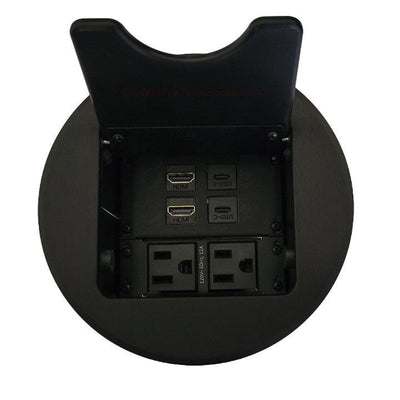 Cable Nook Jr Round Table Box, 2 Power, 2 HDMI, 2 USB-C, Black