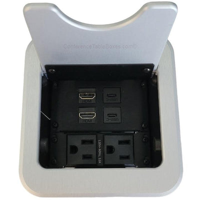 Cable Nook Jr Table Well Box, 2 Power, 2 HDMI, 2 USB-C, Silver