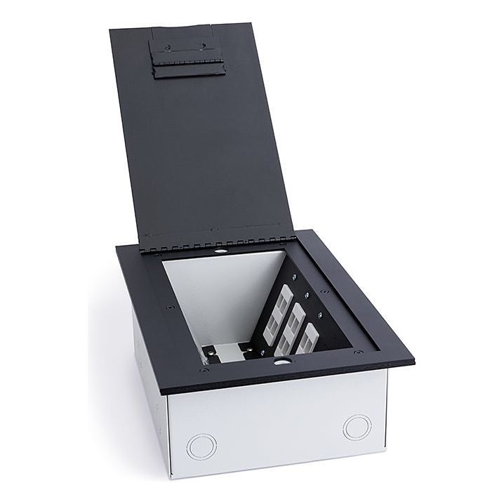 Recessed Commercial Floor Box, 8 Decora Openings, Hinged Lid, Stainles ...