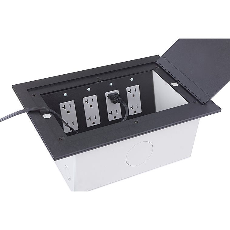 Recessed Communication Box Recessed Commercial Floor Box, 8 Decora Openings, Hinged Lid, Stainles ...