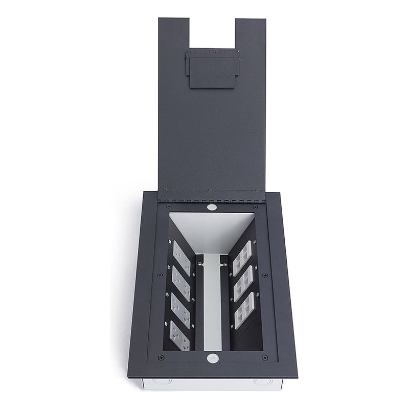 Recessed Table Box Recessed Commercial Floor Box, 8 Decora Openings, Hinged Lid, Stainles ...