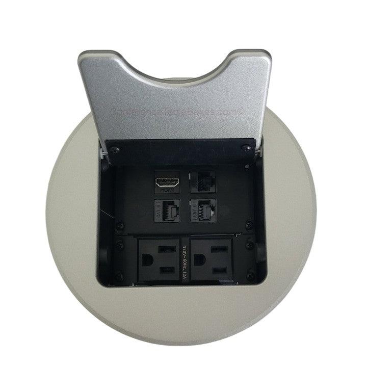 Altinex Cable Nook Jr Round Table Box, 2 Power, 1 HDMI, 3 Cat6, Silver ...