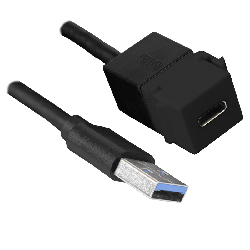 Altinex CM11380 USB-C Female to USB-A 2.0 Male, 6' Snap-In, Black