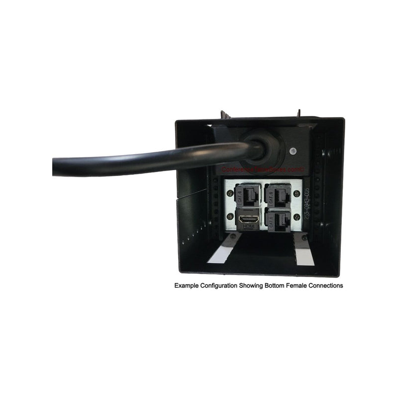 Mini Cable Well Round Conference Table Box, 2 Power, 2 HDMI, 2 Cat6 - Black