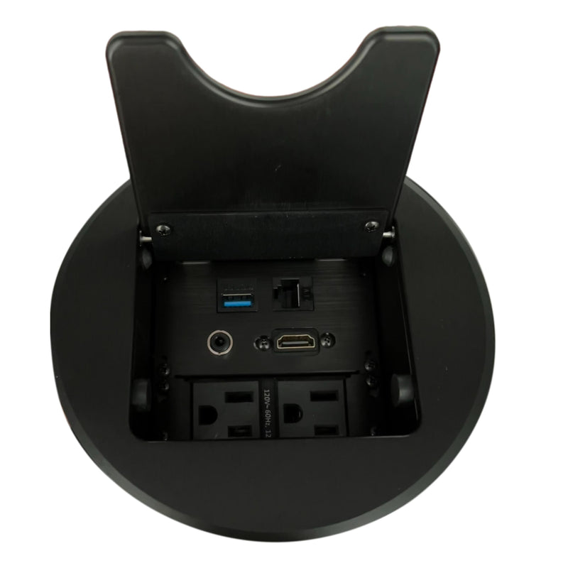 Altinex Cable Nook Jr Round Table Box, 2 Power, 1 HDMI, 1 Cat6, 1 USB, Black