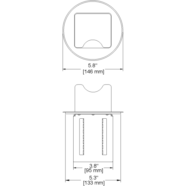 Mini Cable Well Round Table Box, 2 Power, 1 HDMI, 1 Cat6, 1 USB-A, 1 USB-C, Silver