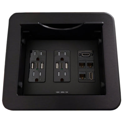 Cable Well, Retracting Lid, 4 Power, 6 USB, 2 HDMI, 3 Data - Black