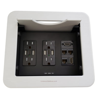 Cable Well, Retracting Lid, 4 Power, 6 USB, 2 HDMI, 3 Data - Silver