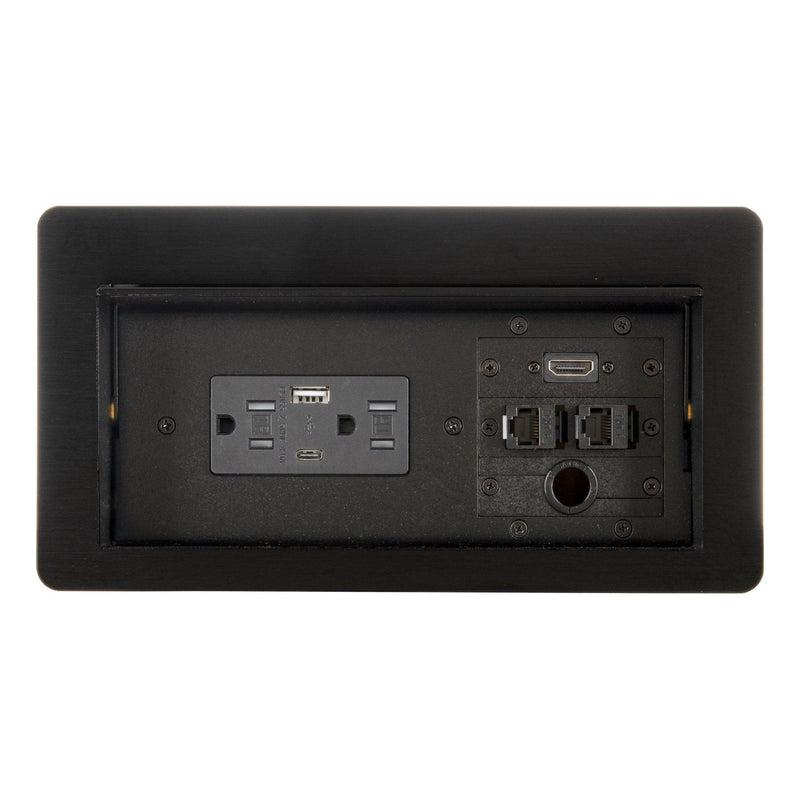 Cable Well Table Box, 2 Power, 2 Charging USB, 1 HDMI, 2 Data, 1 Grommet, Black