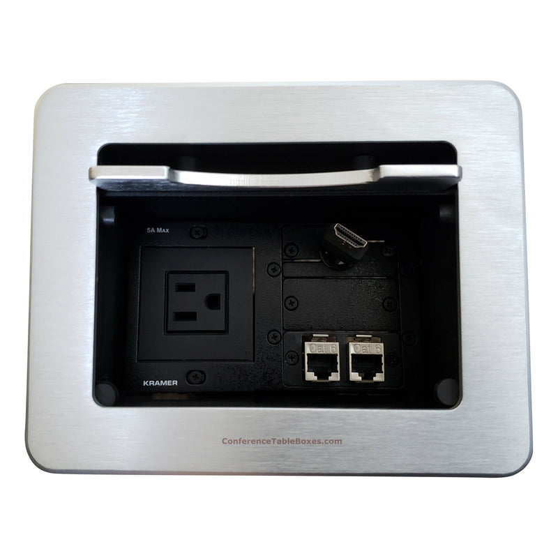 Cable Well Table Box, 1 Power, 1 Retractable HDMI, 2 Cat6 - Silver ...