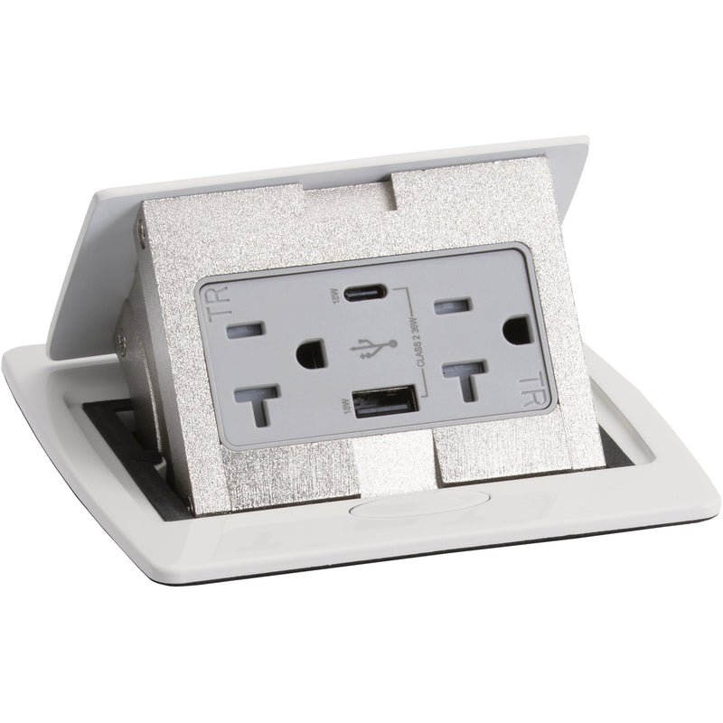 Pop Up Conference Table Box, 2 Power Charging USB A/C Ports, Off White