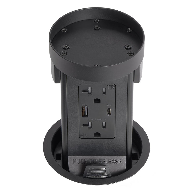 Pop Up Outlet with Custom Top For Wood or Stone, USB-A/C, Black