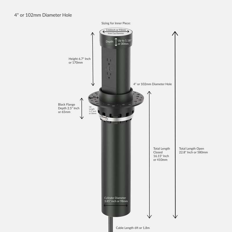 Point Pod Connect Black, Motorized Pop Up Power and Charging USB