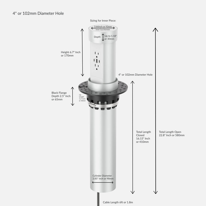 Point Pod Connect Silver, Motorized Pop Up Power and Charging USB