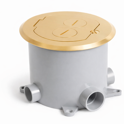 Recessed Round Floor Box for Concrete with Power & Data, Brass