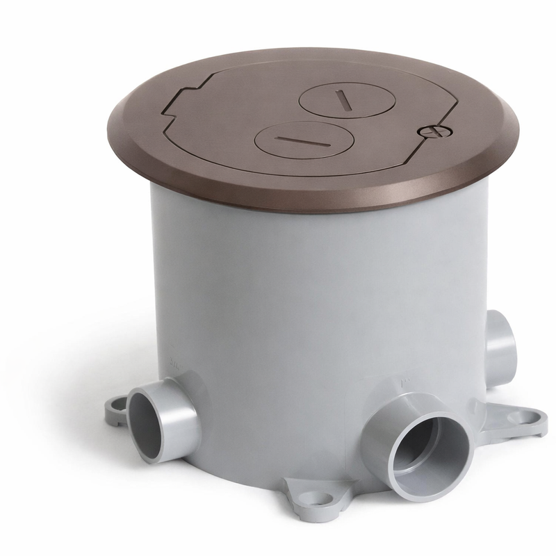 Recessed Round Floor Box for Concrete with Power & Data, Dark Bronze