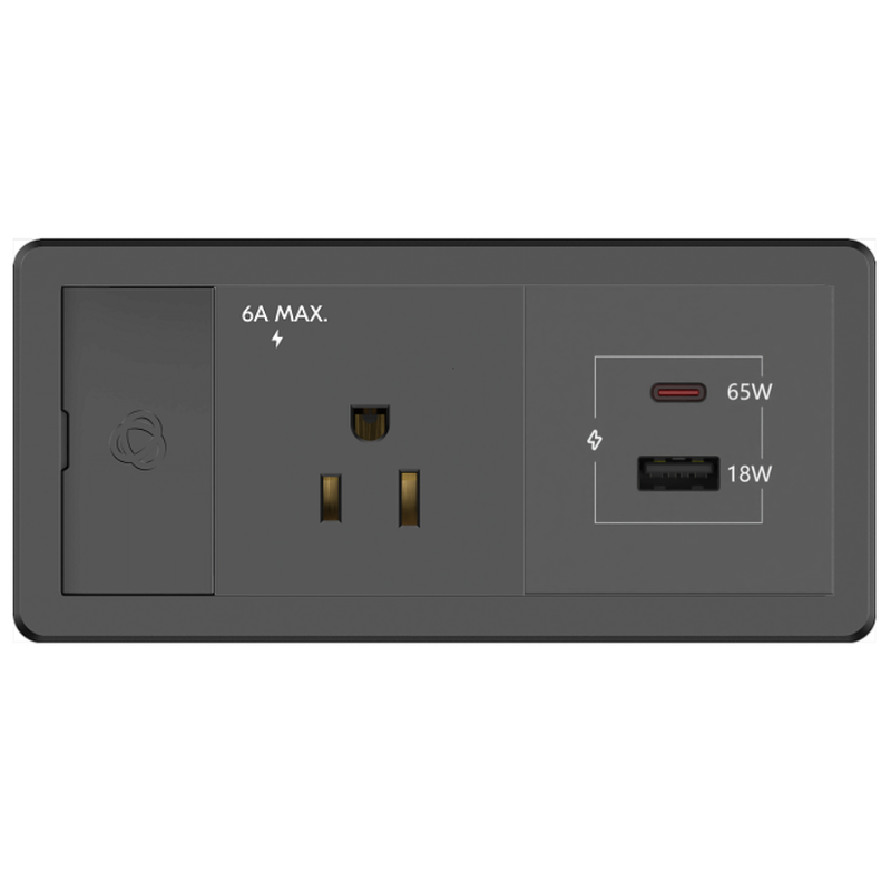 Kramer T-IN2-REC1-B1 Surface Mount Box, 1 Power, 65W USB-C, 18W USB-A, Black