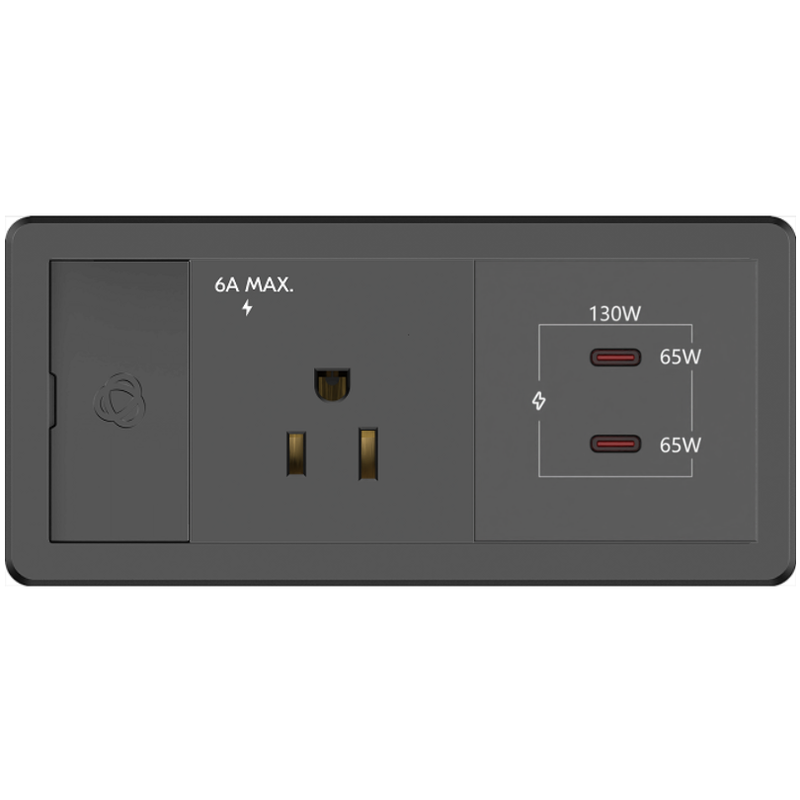 Kramer T-IN2-REC1-B2 Surface Mount Box, 1 Power, 130W Dual USB-C, Black