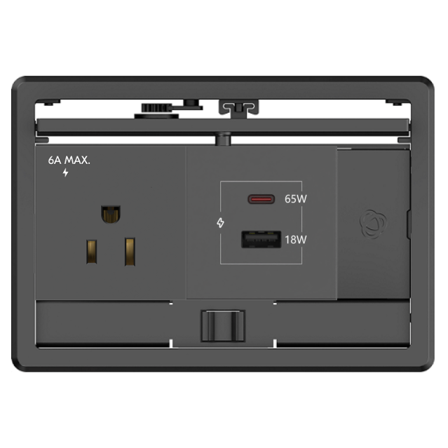 Kramer T-IN2-REC2-B1 Conference Table Well, 1 Power, 65W USB-C, 18W USB-A, Black