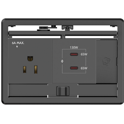 Kramer T-IN2-REC2-B2 Conference Table Well, 1 Power, 130W Dual USB-C, Black
