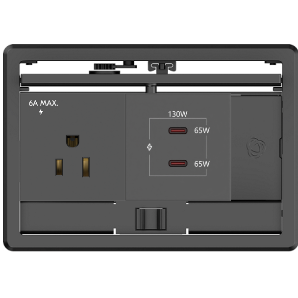 Kramer T-IN2-REC2-B2 Conference Table Well, 1 Power, 130W Dual USB-C, Black