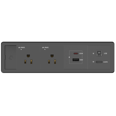 Kramer T-IN4-REC1-B1 Table Surface Mount Box, 2 Power, Charging A/C, 1 HDMI, Black