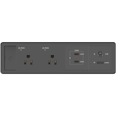 Kramer T-IN4-REC1-B2 Table Surface Mount Box, 2 Power, Charging USB-C, 1 HDMI, Black