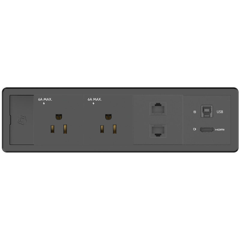 Kramer T-IN4-REC1-B3 Table Surface Mount Box, 2 Power, 2 Cat6, 1 HDMI, Black